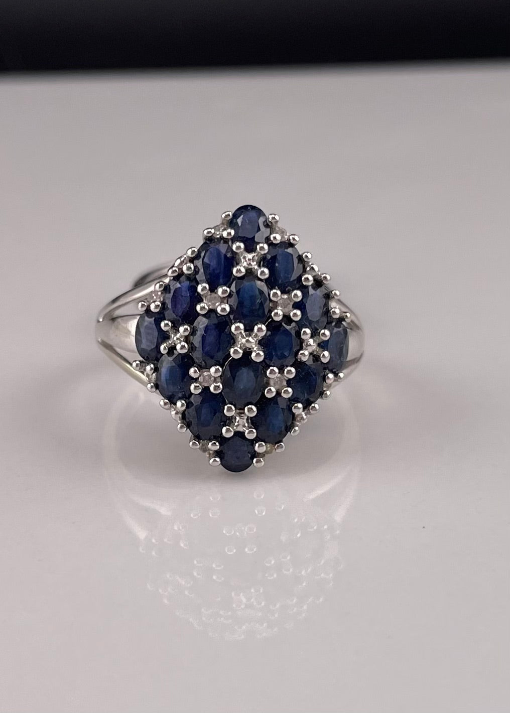 10K White Gold Sapphire & Diamond Ring