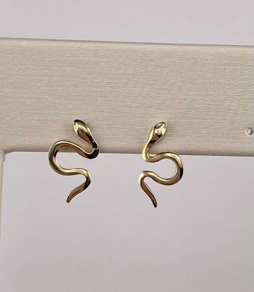 14K Yellow Gold Snake Earrings