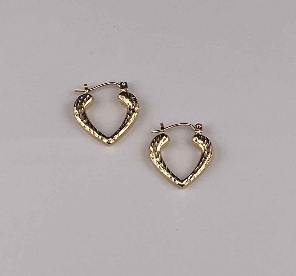 14K Yellow Gold Heart Hoop Earrings