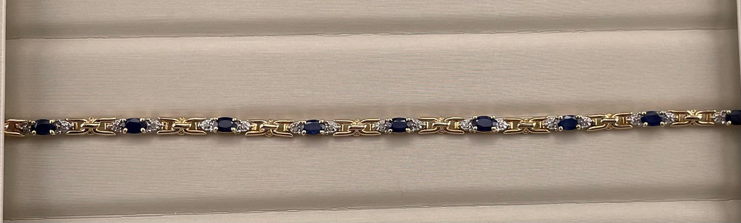 14k Yellow Gold Sapphire & Diamond Bracelet